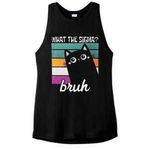 What The Sigma Bruh Funny Meme Black Cat Saying Retro Quote Ladies PosiCharge Tri-Blend Wicking Tank