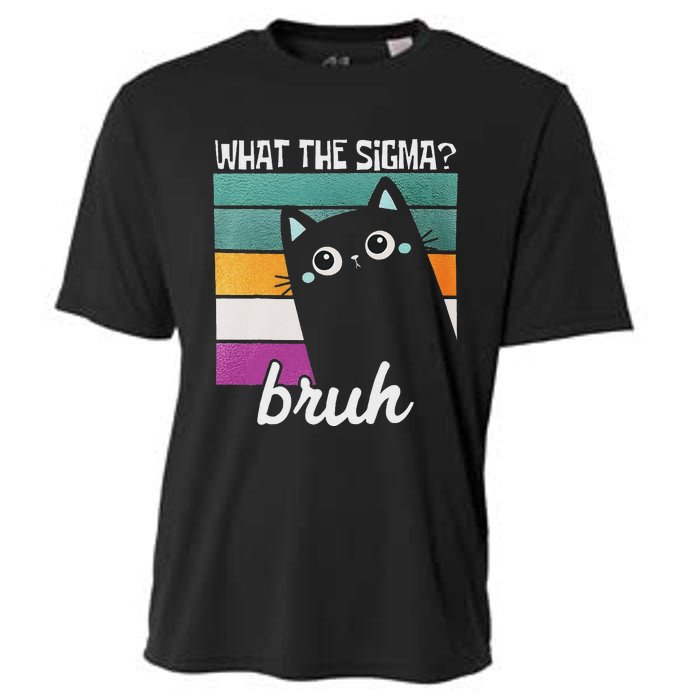 What The Sigma Bruh Funny Meme Black Cat Saying Retro Quote Cooling Performance Crew T-Shirt