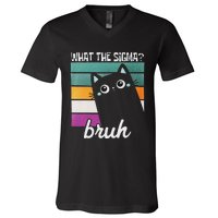 What The Sigma Bruh Funny Meme Black Cat Saying Retro Quote V-Neck T-Shirt