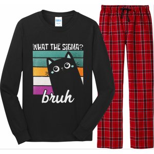 What The Sigma Bruh Funny Meme Black Cat Saying Retro Quote Long Sleeve Pajama Set