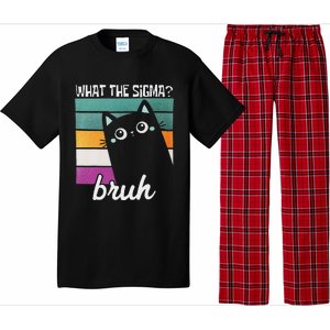 What The Sigma Bruh Funny Meme Black Cat Saying Retro Quote Pajama Set