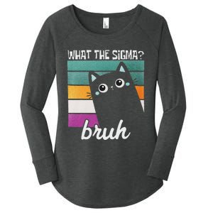 What The Sigma Bruh Funny Meme Black Cat Saying Retro Quote Women's Perfect Tri Tunic Long Sleeve Shirt