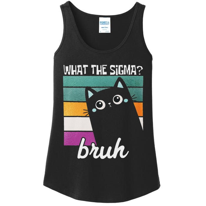 What The Sigma Bruh Funny Meme Black Cat Saying Retro Quote Ladies Essential Tank