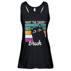 What The Sigma Bruh Funny Meme Black Cat Saying Retro Quote Ladies Essential Flowy Tank