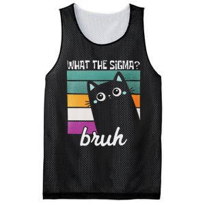 What The Sigma Bruh Funny Meme Black Cat Saying Retro Quote Mesh Reversible Basketball Jersey Tank