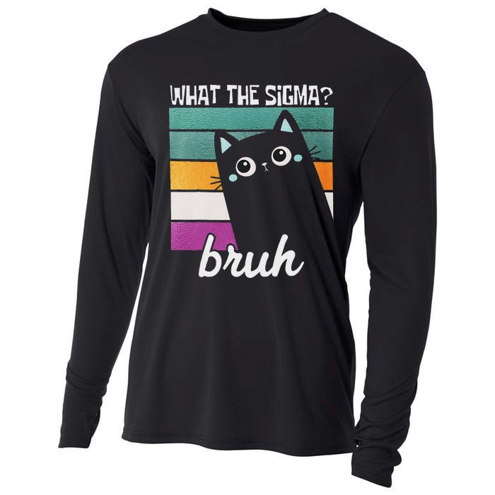 What The Sigma Bruh Funny Meme Black Cat Saying Retro Quote Cooling Performance Long Sleeve Crew