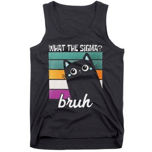 What The Sigma Bruh Funny Meme Black Cat Saying Retro Quote Tank Top