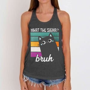 What The Sigma Bruh Funny Meme Black Cat Saying Retro Quote Women's Knotted Racerback Tank