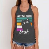 What The Sigma Bruh Funny Meme Black Cat Saying Retro Quote Women's Knotted Racerback Tank