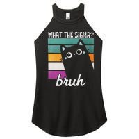 What The Sigma Bruh Funny Meme Black Cat Saying Retro Quote Women's Perfect Tri Rocker Tank