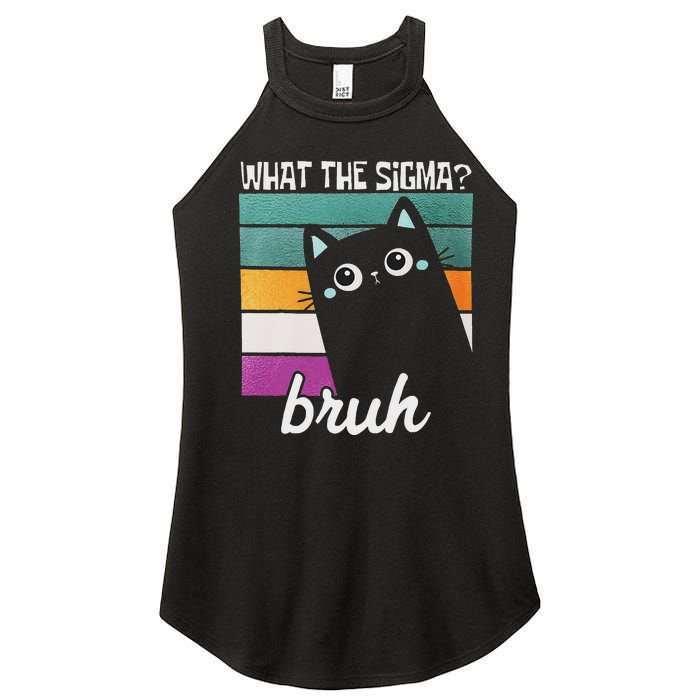 What The Sigma Bruh Funny Meme Black Cat Saying Retro Quote Women's Perfect Tri Rocker Tank