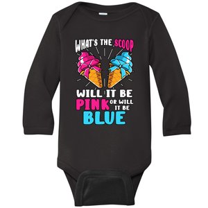 What's The Scoop Gender Reveal Ice Cream Party Pink Blue Baby Long Sleeve Bodysuit