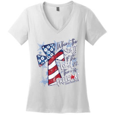 Where The Spirit Of The Lord Is There Is Freedom Women's V-Neck T-Shirt