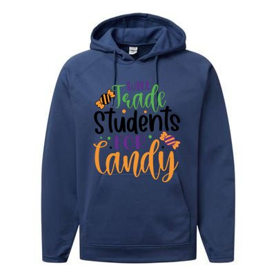 Will Trade Students For Candy Funny Teacher Halloween Performance Fleece Hoodie