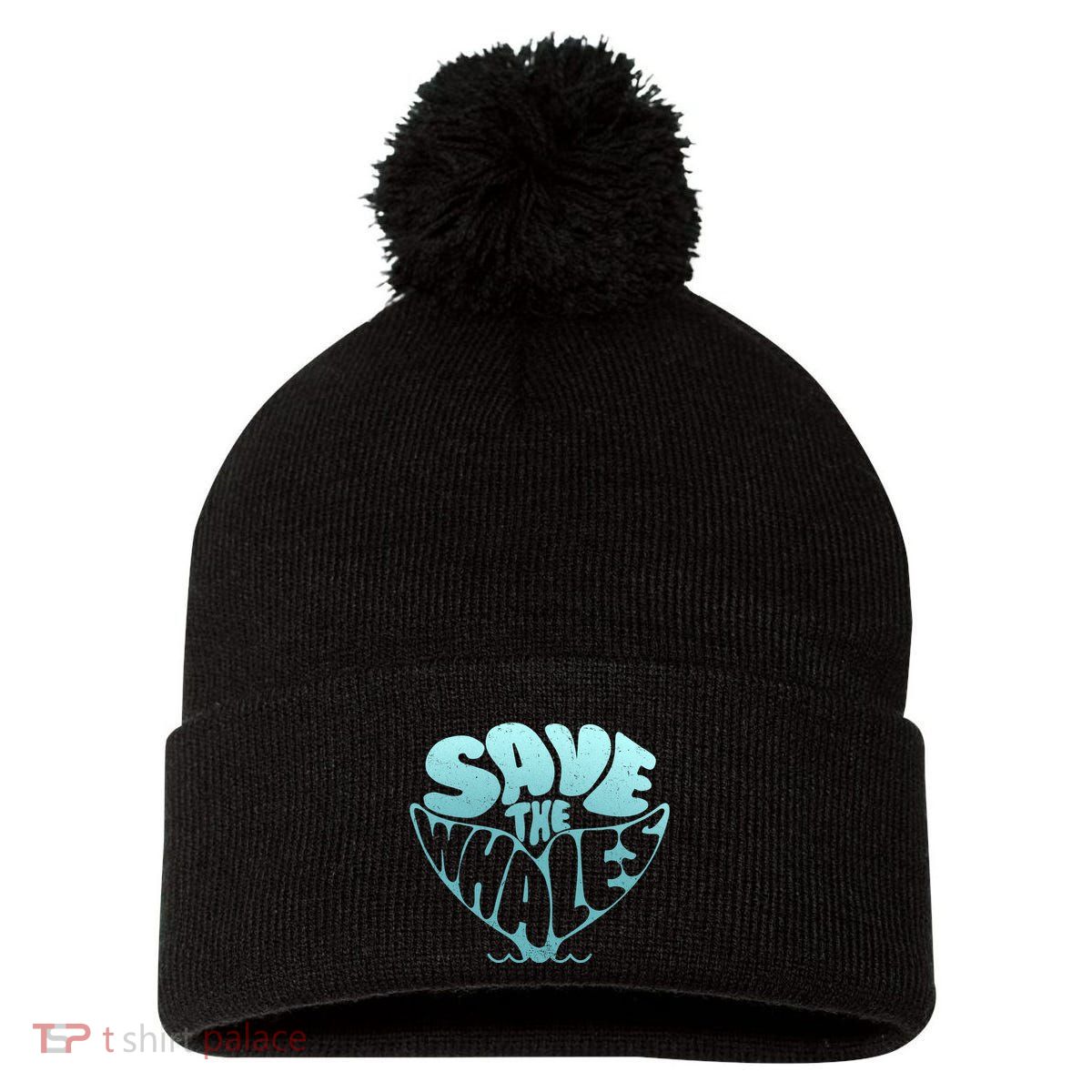 Whale Tail Save The Whales Pom Pom 12in Knit Beanie