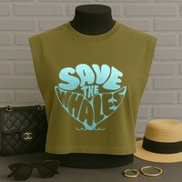 Whale Tail Save The Whales Garment-Dyed Women's Muscle Tee