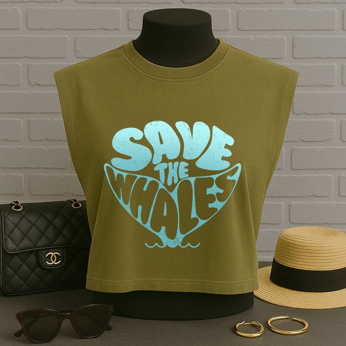 Whale Tail Save The Whales Garment-Dyed Women's Muscle Tee
