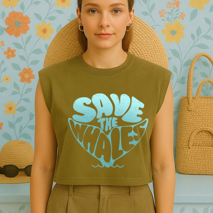 Whale Tail Save The Whales Garment-Dyed Women's Muscle Tee