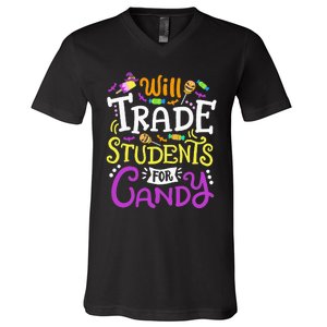 Will Trade Students For Candy Teacher Cute Halloween Costume V-Neck T-Shirt