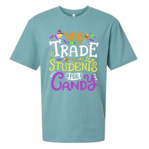 Will Trade Students For Candy Teacher Cute Halloween Costume Sueded Cloud Jersey T-Shirt