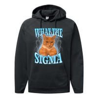 What The Sigma Meme Cat Erm What The Sigma Meme Cat Ironic Brainrot Performance Fleece Hoodie