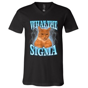 What The Sigma Meme Cat Erm What The Sigma Meme Cat Ironic Brainrot V-Neck T-Shirt