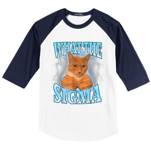 What The Sigma Meme Cat Erm What The Sigma Meme Cat Ironic Brainrot Baseball Sleeve Shirt