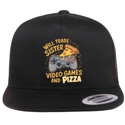 Will Trade Sister For Video Games And Pizza Gaming Cute Gift Flatbill Hat