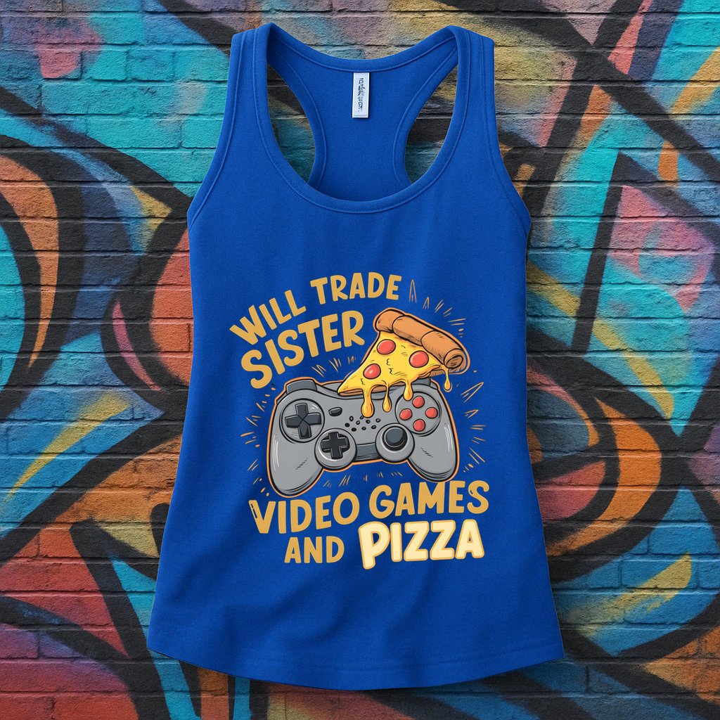 Will Trade Sister For Video Games And Pizza Gaming Cute Gift Womens Tank Top