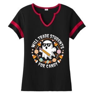 Will Trade Students For Candy Halloween Teacher Spooky Boo Gift Ladies Halftime Notch Neck Tee