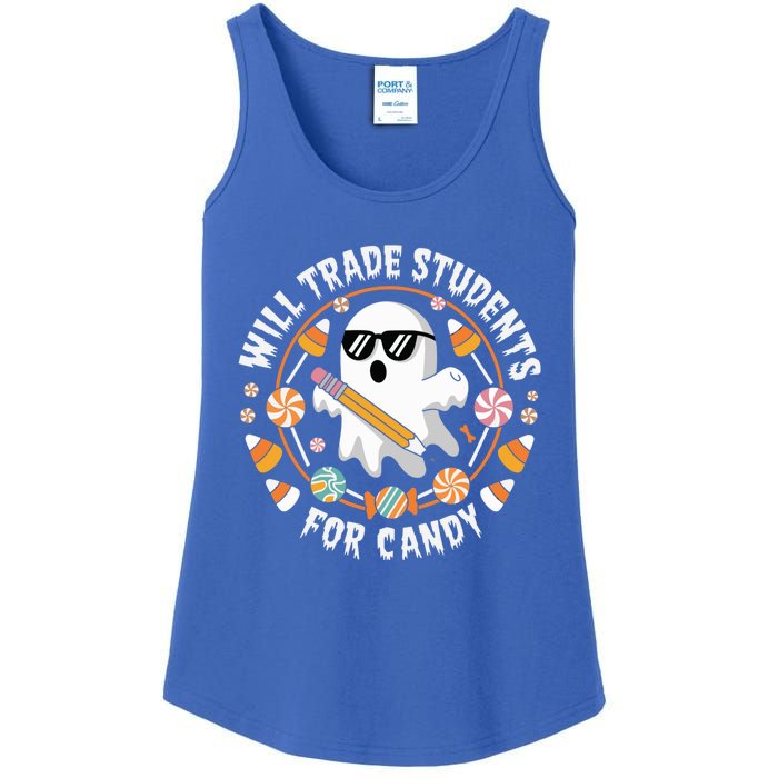 Will Trade Students For Candy Halloween Teacher Spooky Boo Gift Ladies Essential Tank