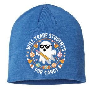 Will Trade Students For Candy Halloween Teacher Spooky Boo Gift Sustainable Beanie