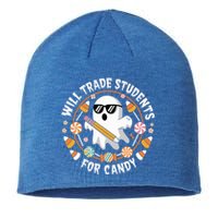 Will Trade Students For Candy Halloween Teacher Spooky Boo Gift Sustainable Beanie