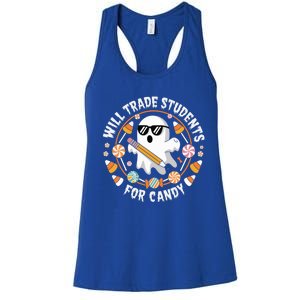 Will Trade Students For Candy Halloween Teacher Spooky Boo Gift Women's Racerback Tank