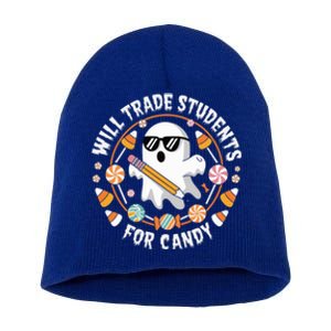 Will Trade Students For Candy Halloween Teacher Spooky Boo Gift Short Acrylic Beanie