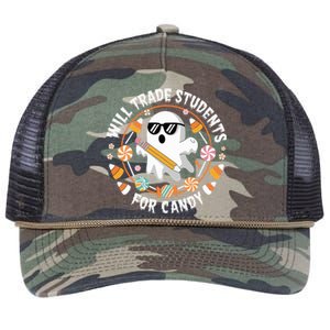 Will Trade Students For Candy Halloween Teacher Spooky Boo Gift Retro Rope Trucker Hat Cap