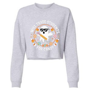 Will Trade Students For Candy Halloween Teacher Spooky Boo Gift Cropped Pullover Crew