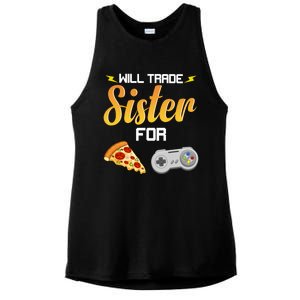 Will Trade Sister For Video Games And Pizza Brother Funny Gift Ladies PosiCharge Tri-Blend Wicking Tank