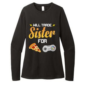 Will Trade Sister For Video Games And Pizza Brother Funny Gift Womens CVC Long Sleeve Shirt