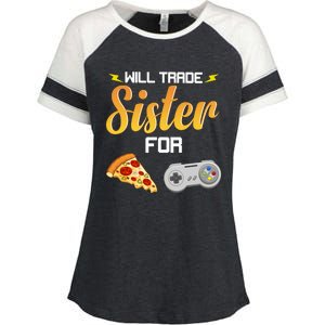 Will Trade Sister For Video Games And Pizza Brother Funny Gift Enza Ladies Jersey Colorblock Tee