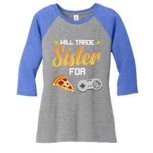 Will Trade Sister For Video Games And Pizza Brother Funny Gift Women's Tri-Blend 3/4-Sleeve Raglan Shirt