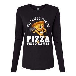 Will Trade Sister For Video Games And Pizza Gift Womens Cotton Relaxed Long Sleeve T-Shirt