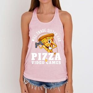 Will Trade Sister For Video Games And Pizza Gift Women's Knotted Racerback Tank