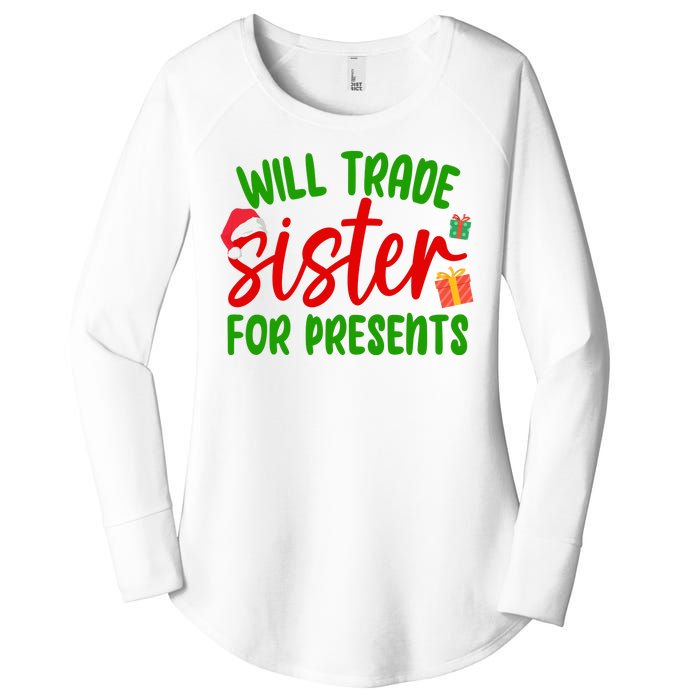 Will Trade Sister For Presents Funny Christmas Women's Perfect Tri Tunic Long Sleeve Shirt