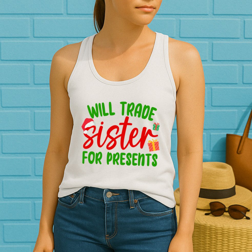 Will Trade Sister For Presents Funny Christmas Womens Tank Top