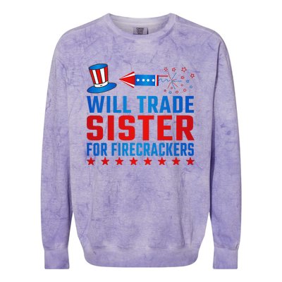 Will Trade Sister For Firecrackers Funny 4th Of July Colorblast Crewneck Sweatshirt