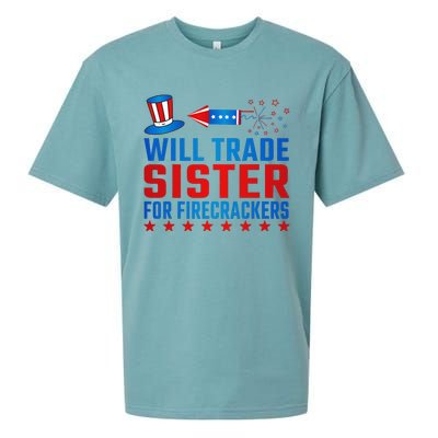 Will Trade Sister For Firecrackers Funny 4th Of July Sueded Cloud Jersey T-Shirt