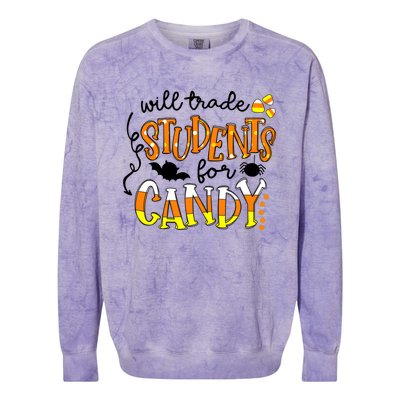 Will Trade Students For Candy Teacher Halloween Colorblast Crewneck Sweatshirt