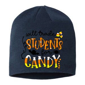 Will Trade Students For Candy Teacher Halloween Sustainable Beanie