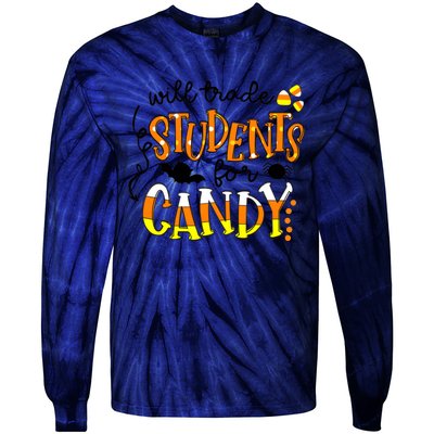 Will Trade Students For Candy Teacher Halloween Tie-Dye Long Sleeve Shirt